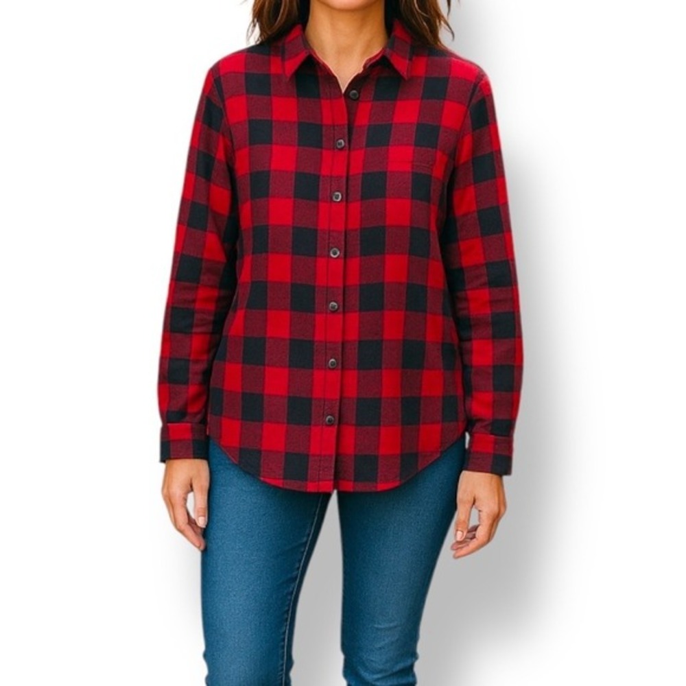 American Eagle Flannel Shirt‎ Boyfriend Fit Red Black Plaid Size L